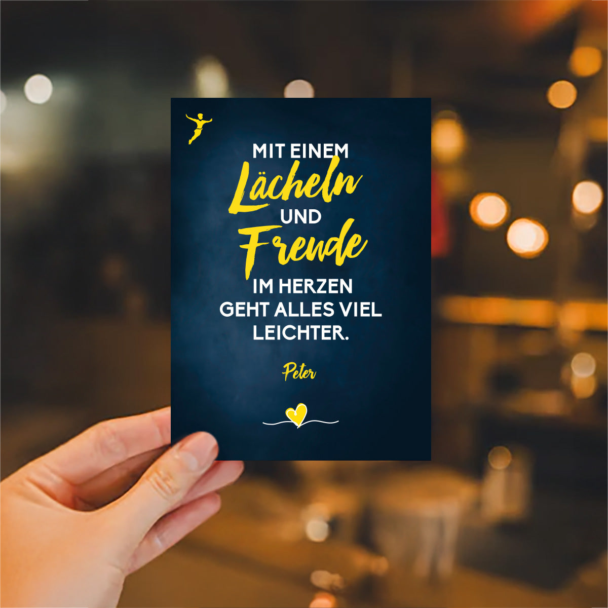 Postkarte „Mit einem Lächeln und Freude im Herzen ...